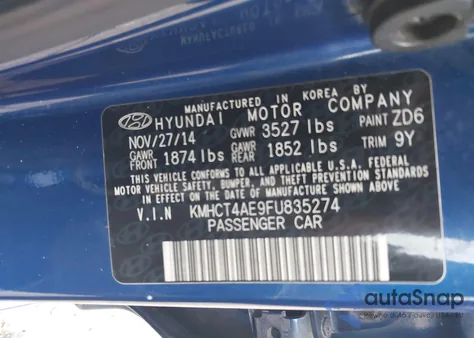 2015 Hyundai Accent Gls z USA, uszkodzony, nr VIN KMHCT4AE9FU835274